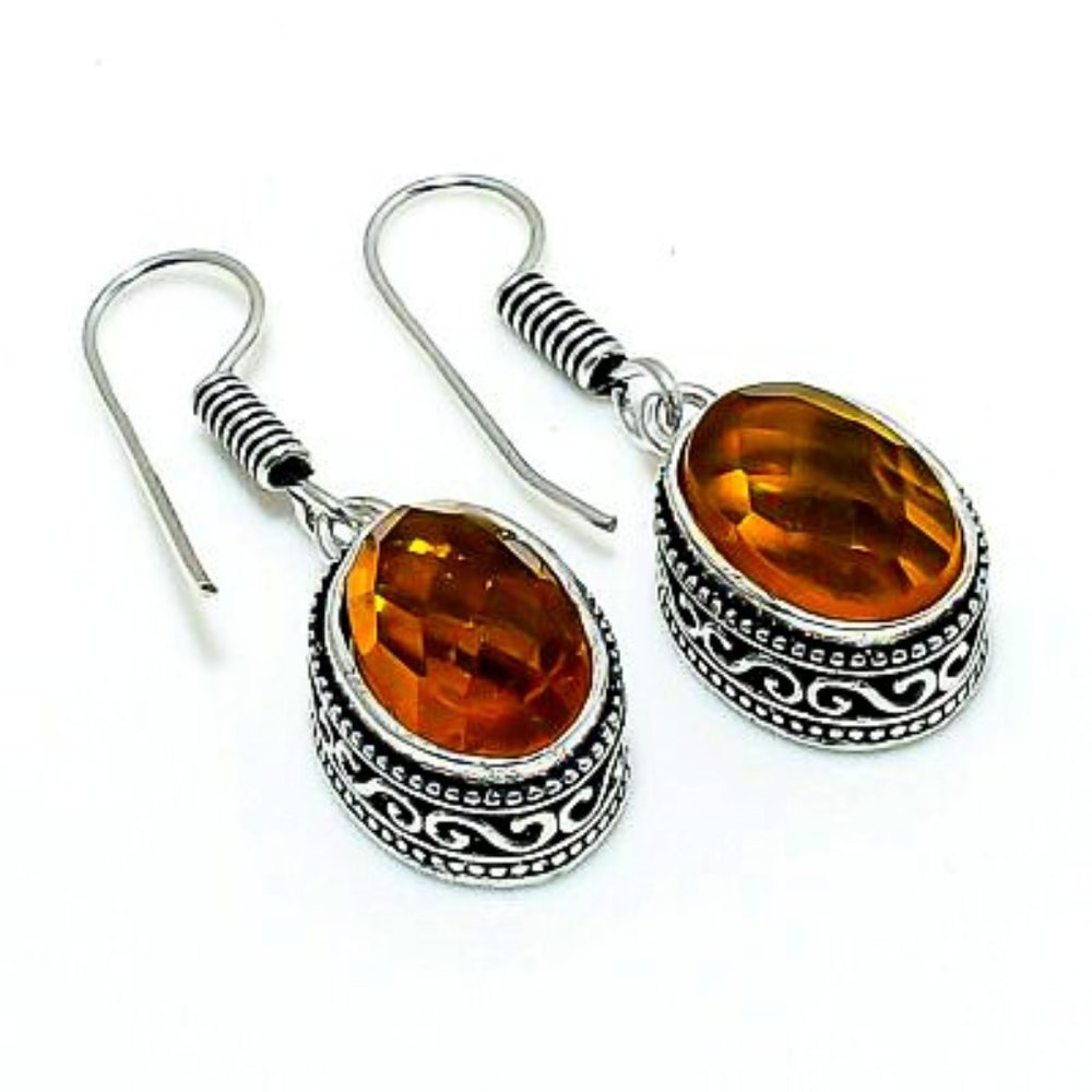 Citrine Topaz 925 Stamped Earrings - Picture 1 of 1